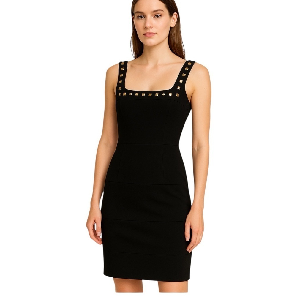 Cache Black Studded Bodycon Dress Square Neck Size 4